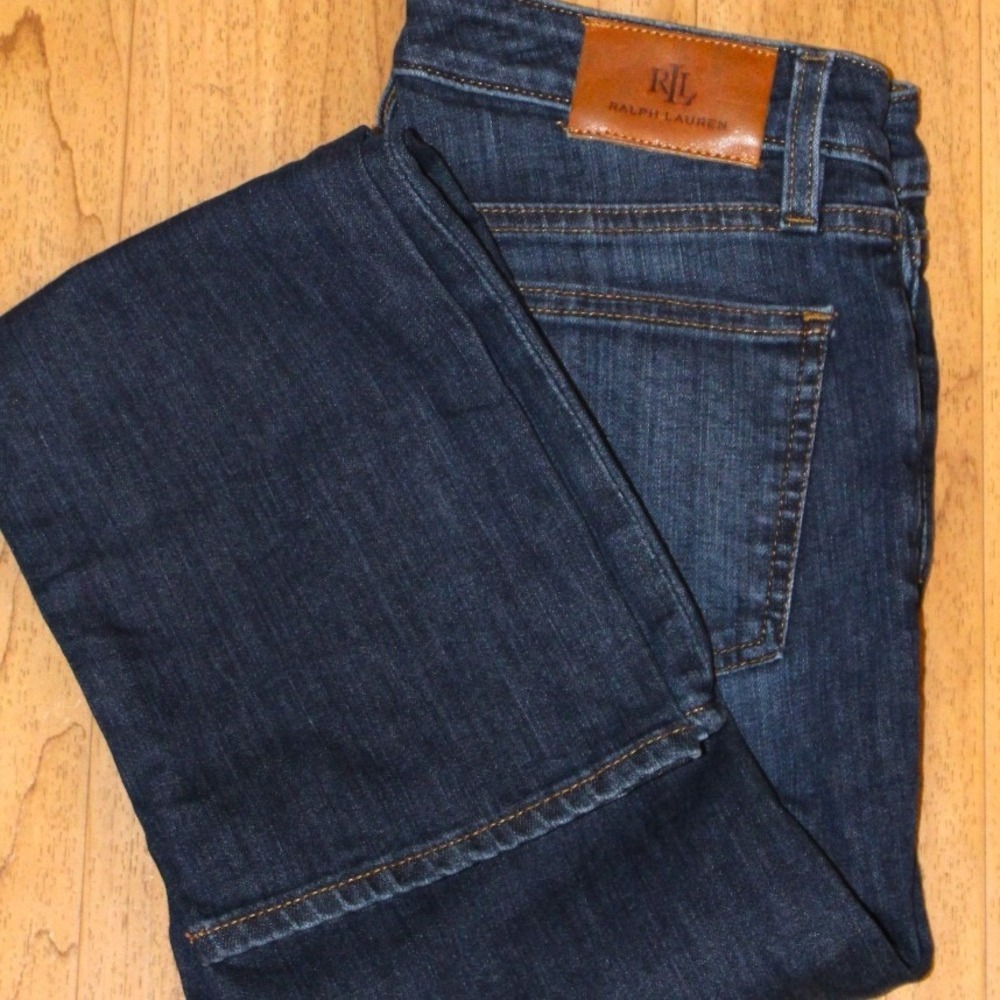 Lauren Ralph Lauren Mid Rise Straight Leg Jeans Womens 6P Blue Dark Wash Denim